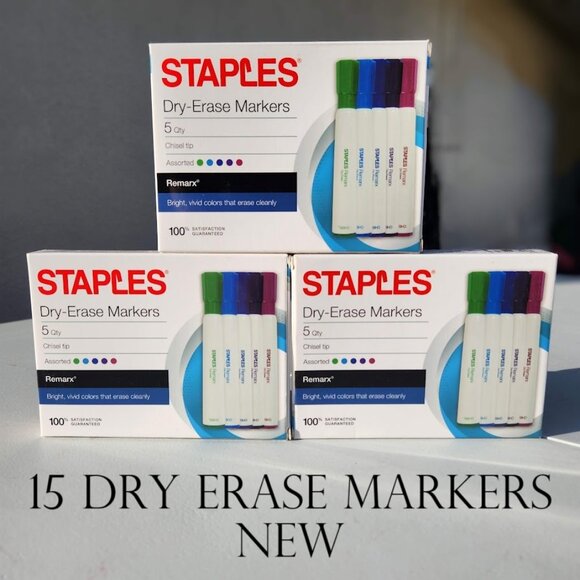 NEW Staples Dry Erase Markers 15 Count Chisel Tip Assorted Colors School Classro - Picture 1 of 10